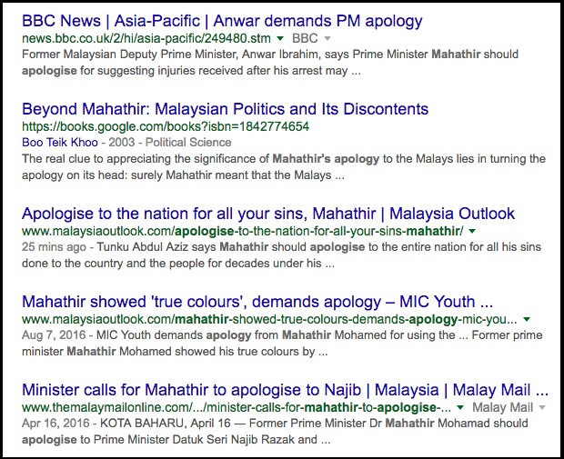 mahathir apology Google Search