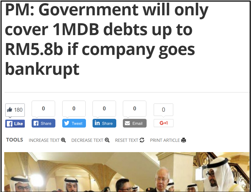 PM Government will only cover 1MDB debts up to RM5.8b if company goes bankrupt Malaysia Malay Mail Online