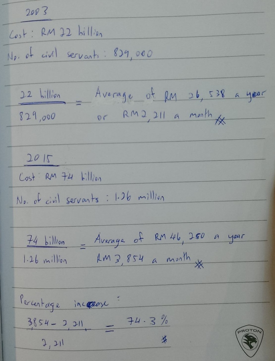 calculation civil servant percentage increase