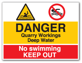 danger sign quarry mine mining pool