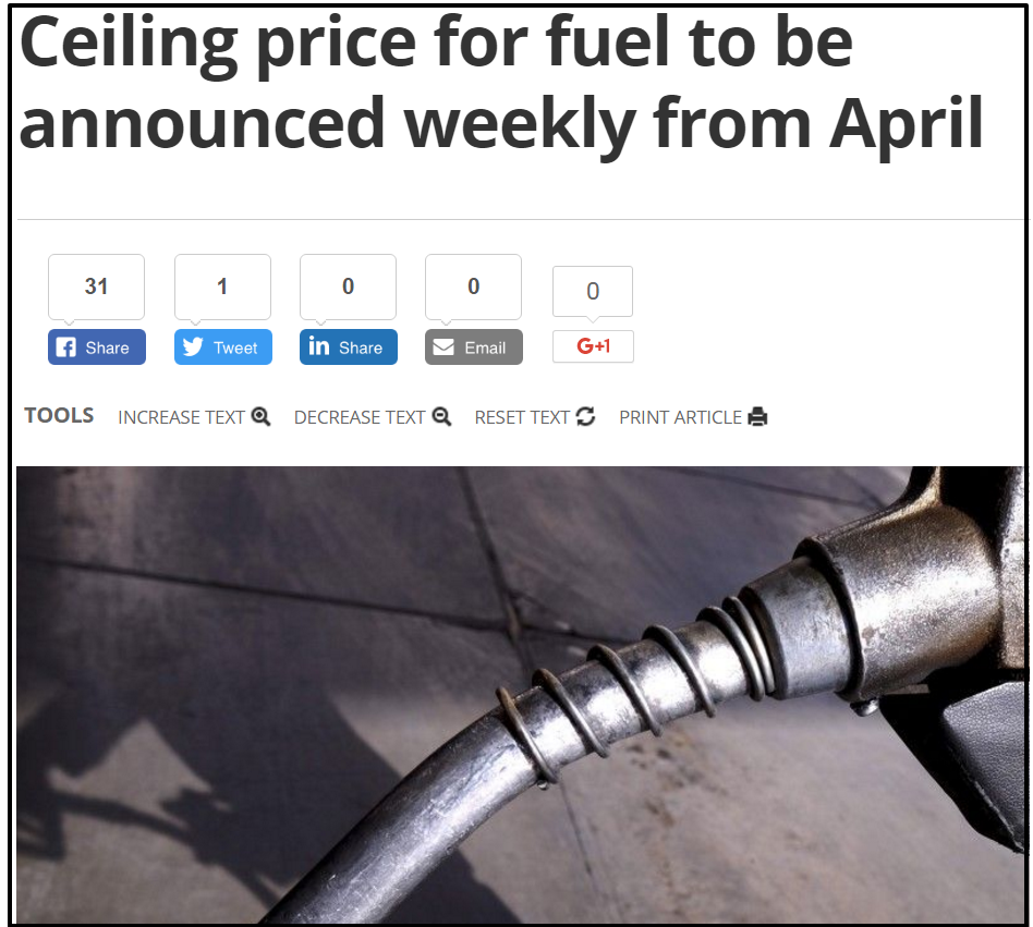 Ceiling price for fuel to be announced weekly from April Malaysia Malay Mail Online