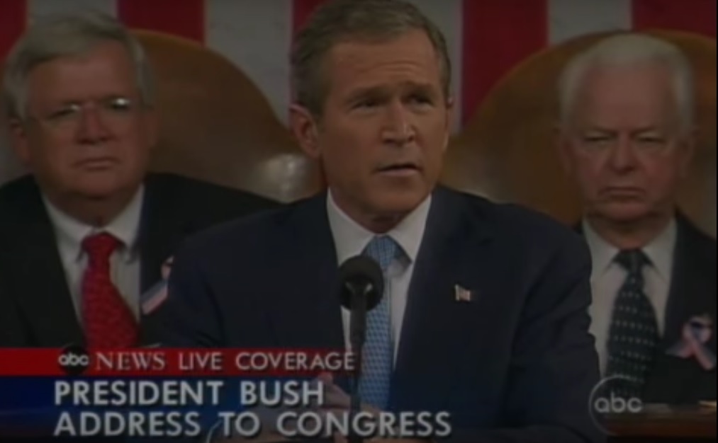 Click to watch George Bush's "War On Terror" speech. Screencap image from YouTube user 