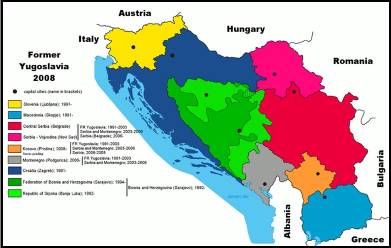 For reference, Serbia is the purple-red country on the right while Bosnian Herzegovina is the one in green.