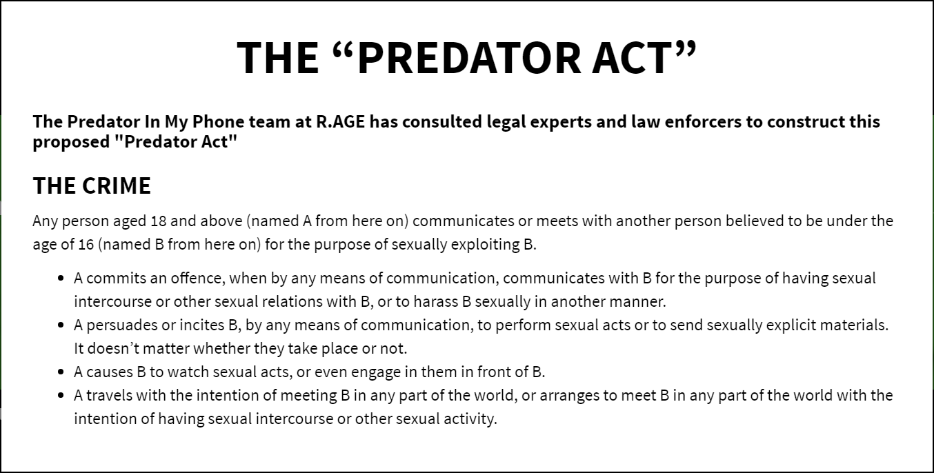 predator act campaign expert ngo