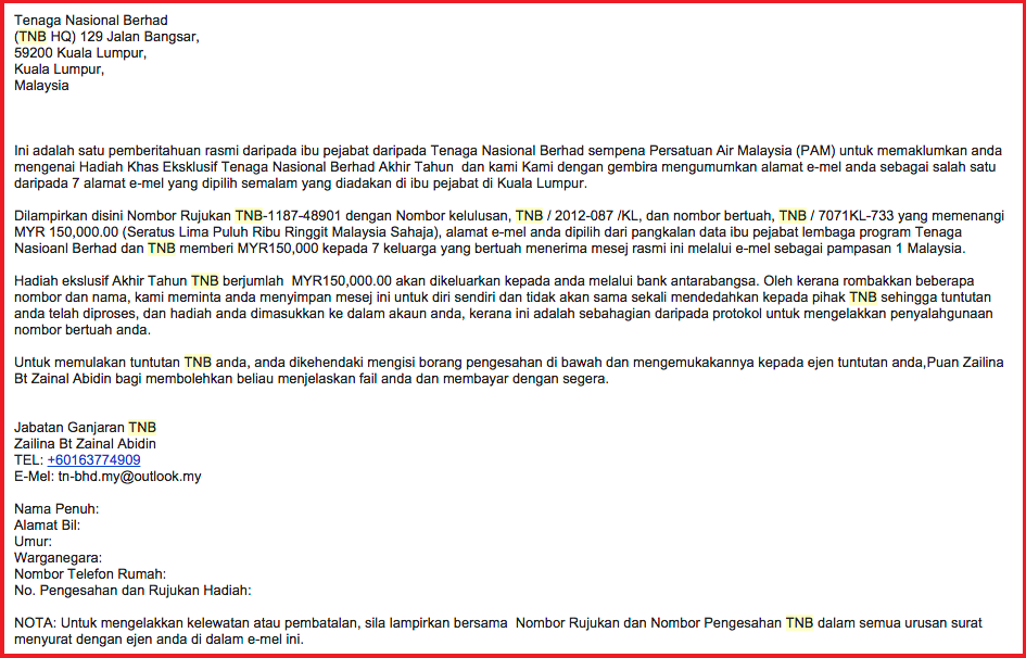 tnb fake scam email