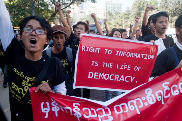 Protestors in Yangon. Image via sea-globe.com