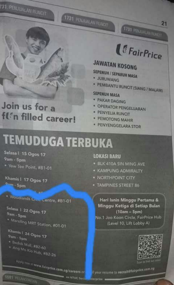 Singaporean Supermarket advertising on Malaysian (primarily Johor) newspapers to attract talents