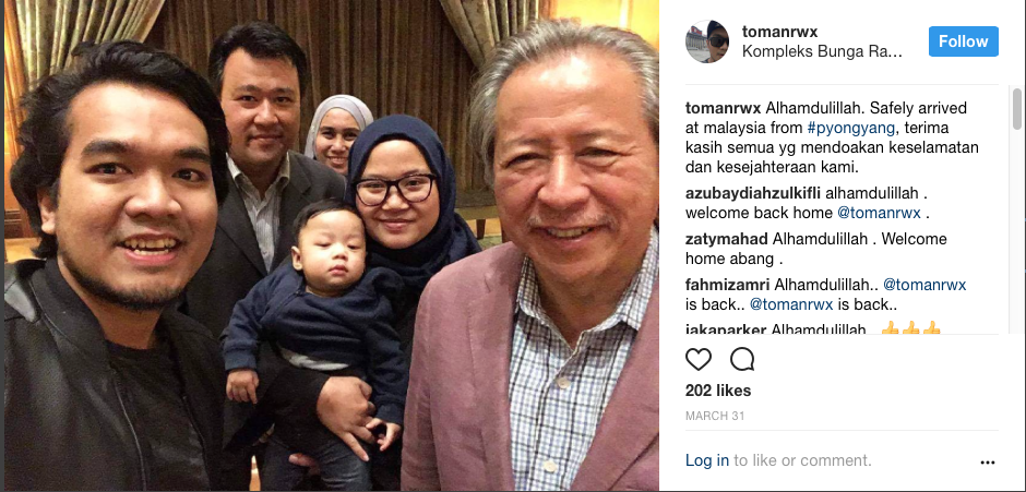  @tomanrwx的Instagram发布，相信是在危机期间被困在朝鲜的马来西亚人之一，3月31日安全返回。“width =”649“height =”321“> </a></p>
<p> Instagram发表于<a href=