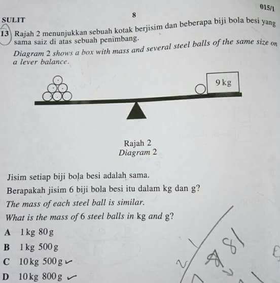 The writer only got as far as 6x = x + 9. Img from Malaysian Digest.