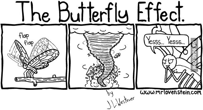 The Butterfly effect had its roots in weather forecasting. Img from Serendipity.