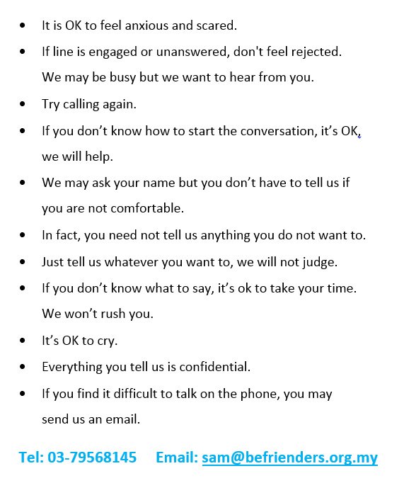 Them having a bad day doesn’t mean you can’t call them! Here are some tips if you ever need to make that call. Image from Befrienders KL Twitter page.