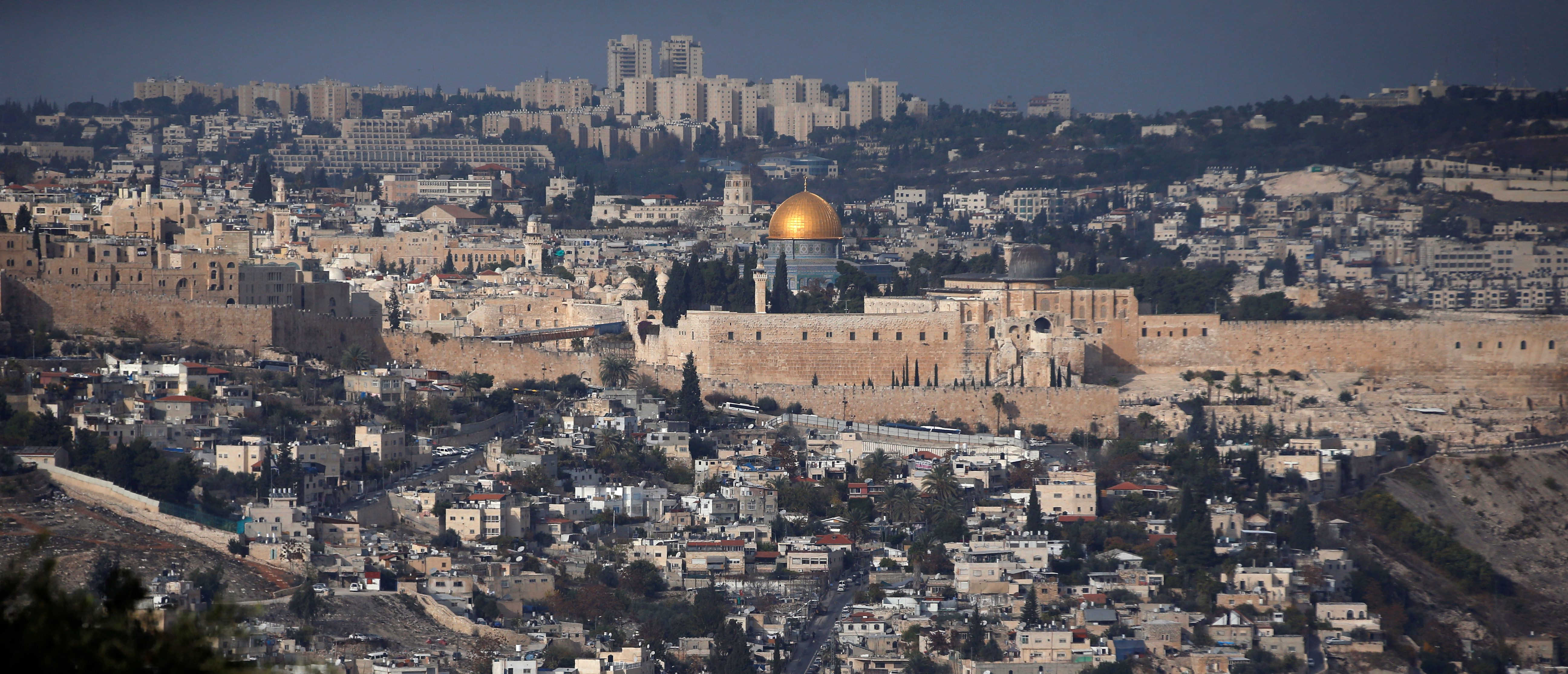 Jerusalem, with the iconic gold dome of the al-Aqsa mosque in the center. Img from Brookings Institution.