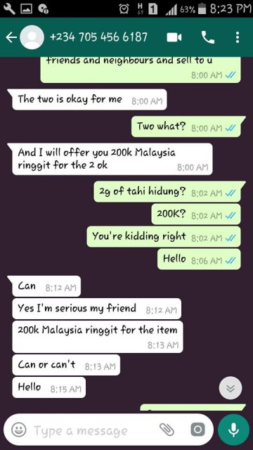 RM200k for 2g of tahi hidung? What a steal! Img from Siakap Keli.