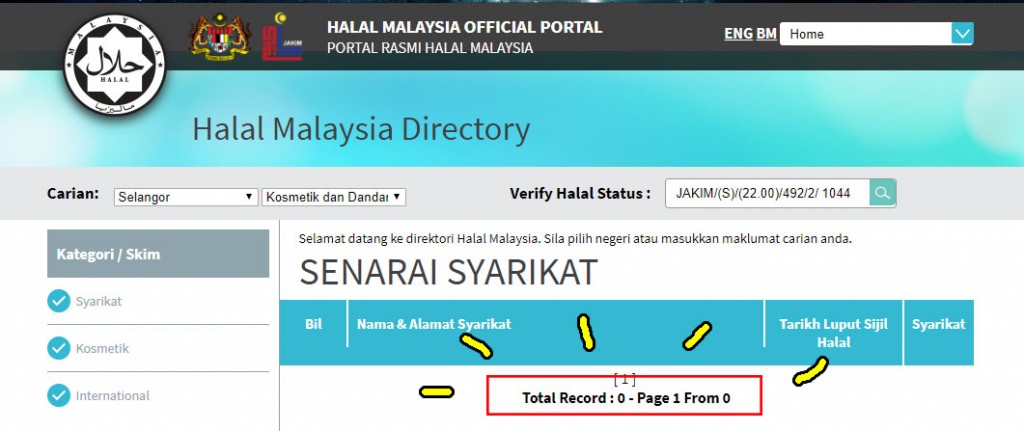 Nothing also... Screenshot from JAKIM's online portal.