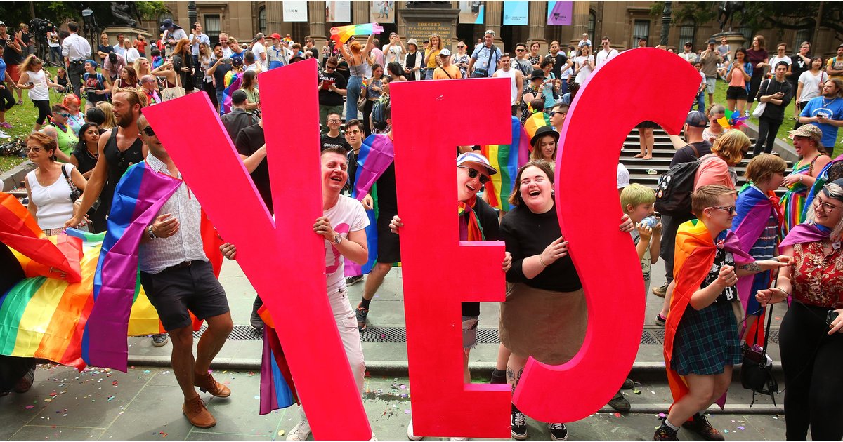 Australians rejoice during the passing of last November's same-sex marriage bill. Picture from www.wsbuzz.com