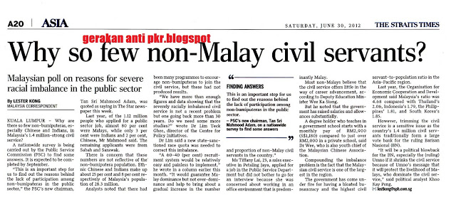 Singaporean news on race in Malaysian civil service on an anti-PKR page. Img from Gerakan Anti PKR's blogspot.
