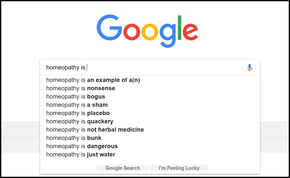 Homeopathy is based on the principle of 'like cures like'. Screengrabbed from Google.
