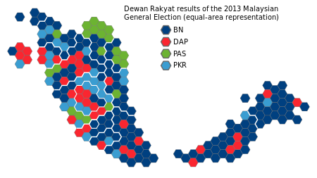 Equal area representation of the Dewan Rakyat members from GE13. Img from Wikipedia.