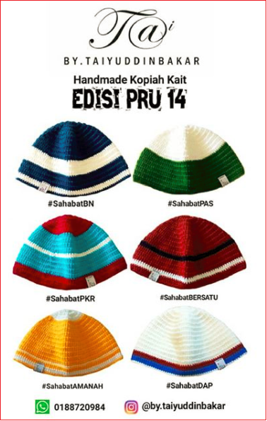 ge14 pru handmade knit kopiah political