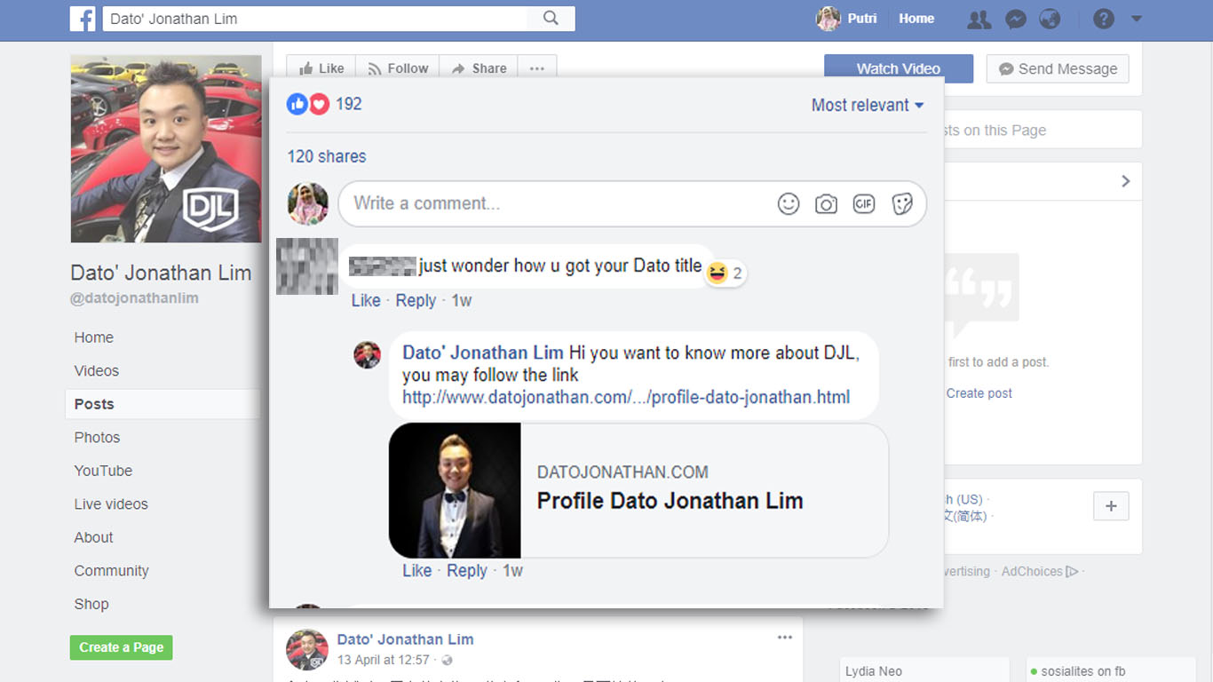 Screengrab from Dato' Jonathan Lim's Facebook.