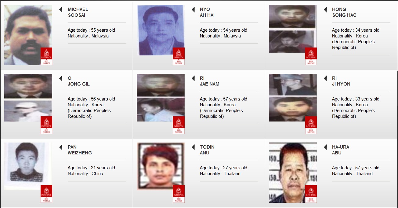 A sampling of people with Red Notices wanted by Malaysia. Screengrabbed from Interpol.