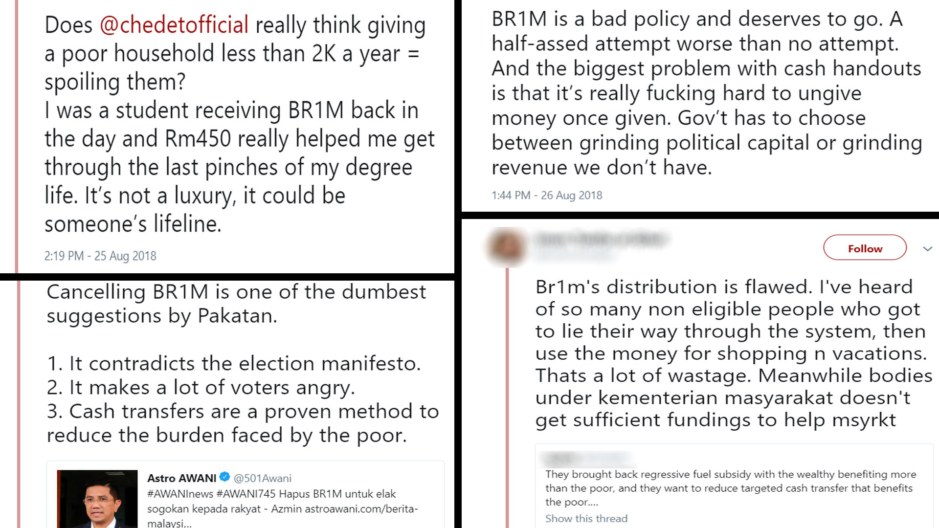 Some people who support BR1M (left) and don't (right). Screenshot from Twitter