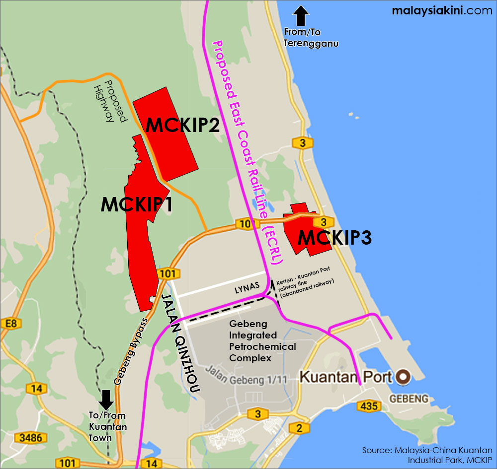 The three phases of the MCKIP and their locations in Kuantan. Image from Malaysiakini