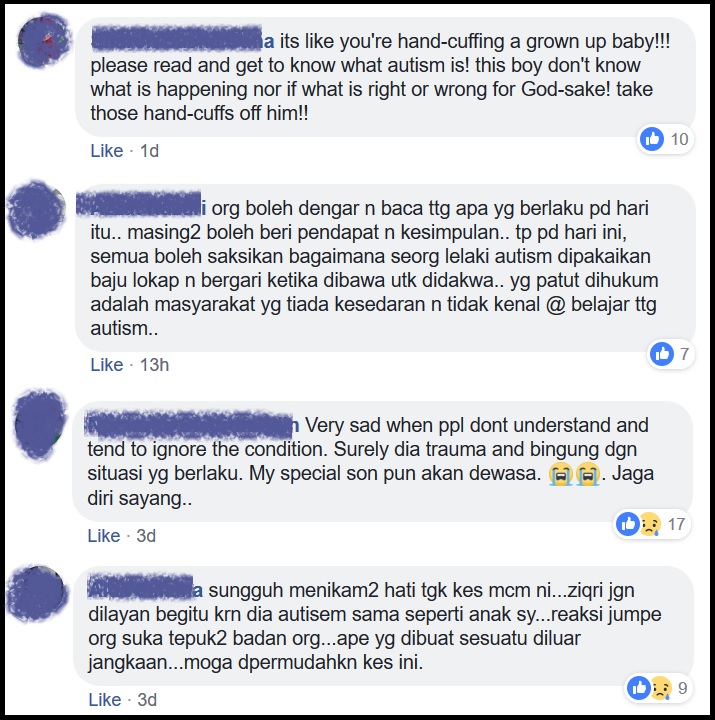 Select comments from an FB post in Autisme Malaysia.