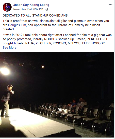 Screenshot taken from Jason Leong's (Malaysian stand-up comedian) Facebook post. 