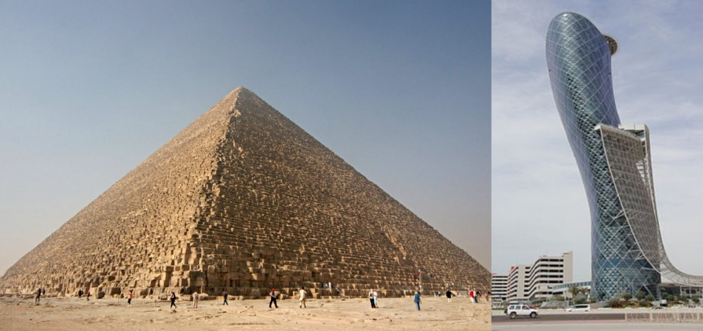 Pyramid at Giza and Capital One at Abu Dhabi. Images from Wikipedia