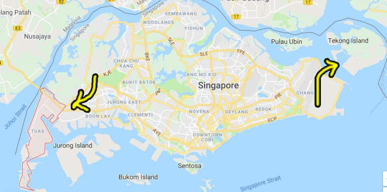 Tuas and Pulau Tekong's locations, since we'll be talking a bit about them later on. Img from Google Maps.