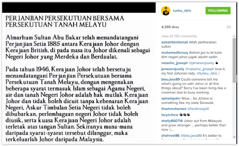 Tunku Idris' post. Img from MalayMail.