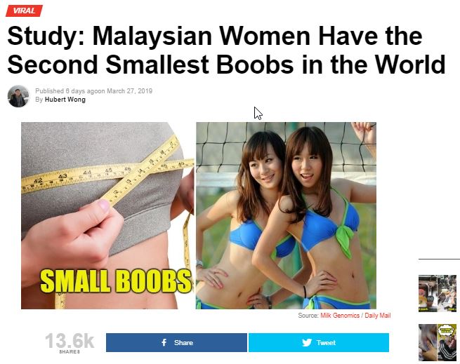 Update: Study That Said M'sian Women Have the Second Smallest Boobs is a  Hoax?! - WORLD OF BUZZ