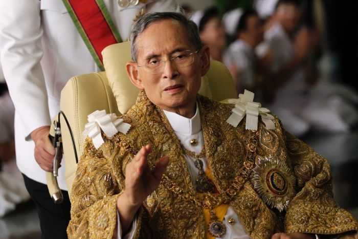 King Bhumibol, just before his 83rd birthday. Img from ABC.