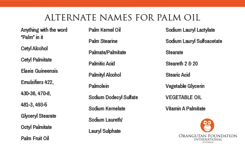 Among the stuff you see in the ingredient list. Image from Orangutan Foundation International Australia.