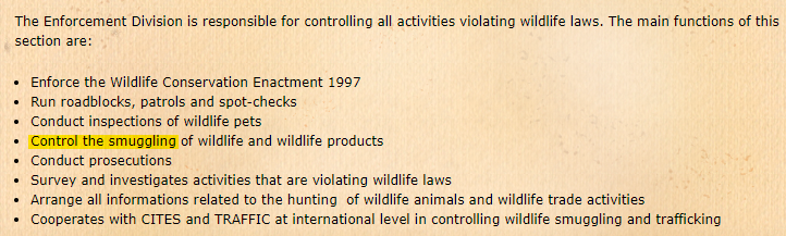 Looking closely at Sabah's wildlife enforcement division. Screenshot of Sabah Wildlife Dept's website.