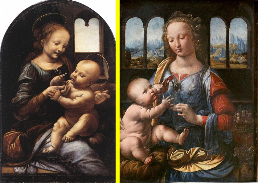 Benois Madonna on the left; Madonna with the Carnation on the right.
