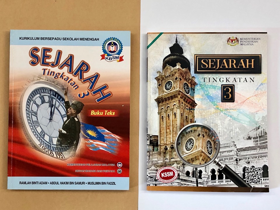 The old Sejarah textbook (left) and new Sejarah textbook (right). Img from Tang Ah Chai's Facebook