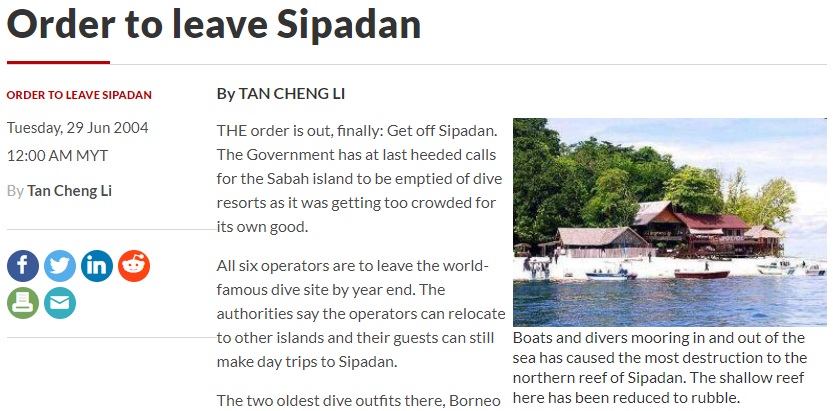 The Star's article about the removal of Sipadan's only resort. It's 'last resort'. Ngeheheh