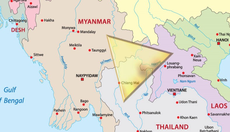 The Golden Triangle region, the area where the borders of Myanmar, Laos and Thailand meet. Image from: New Age World