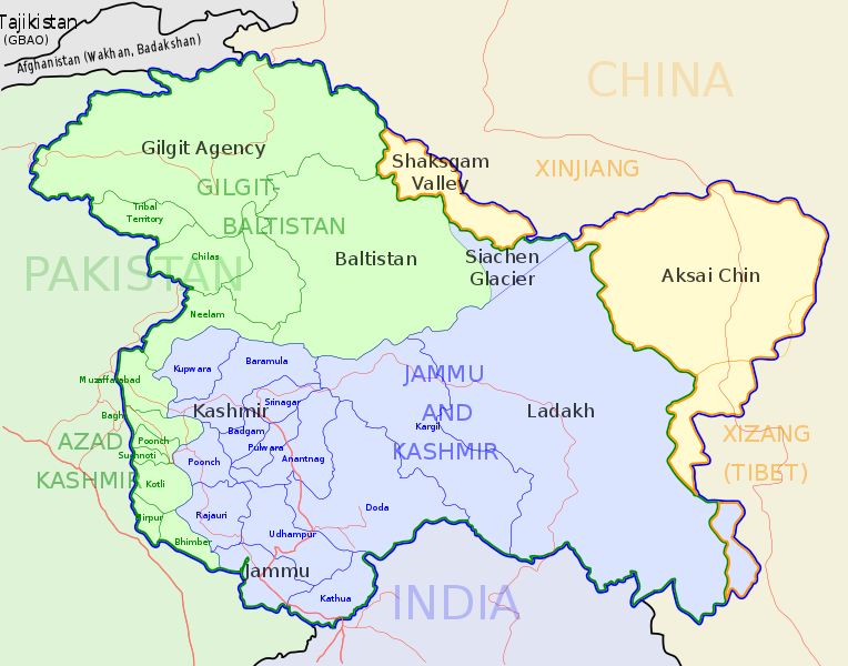 Map of the Kashmir region. Image from Wiki Commons