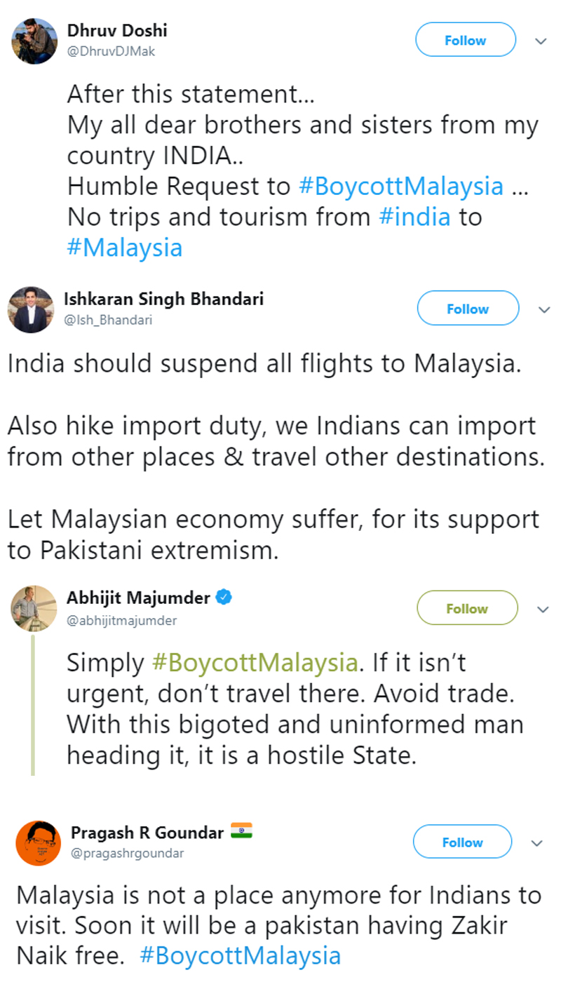 Some of the tweets with the #BoycottMalaysia hashtag with anti-Malaysia sentiment