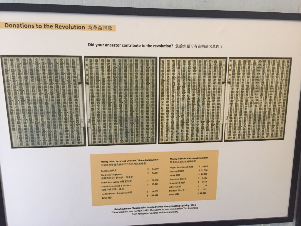 Chart showing the funds collected by Sun during his travels. Taken at: Sun Yat-sen Museum Penang