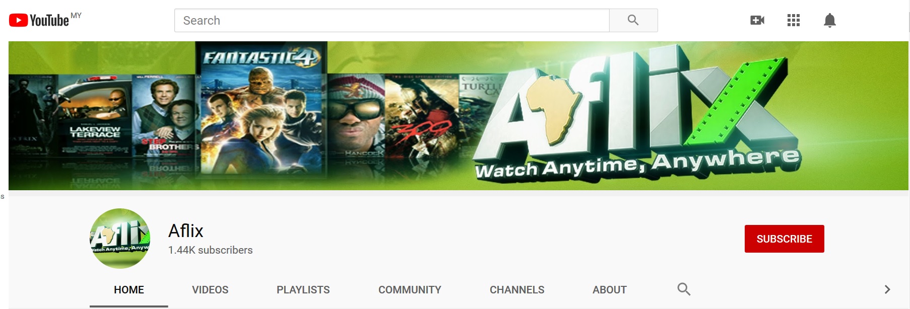 What you get when you click on the YouTube link. Note the African continent in the logo. Screengrabbed from AflixTV.