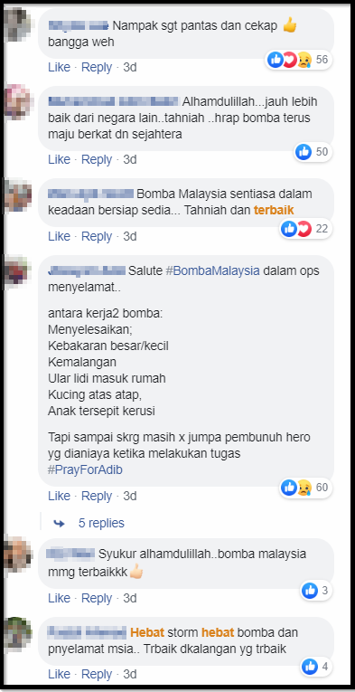 Some proud Malaysians commenting at Jabatan Bomba dan Penyelamat (Fire and Rescue Department)'s Facebook page.