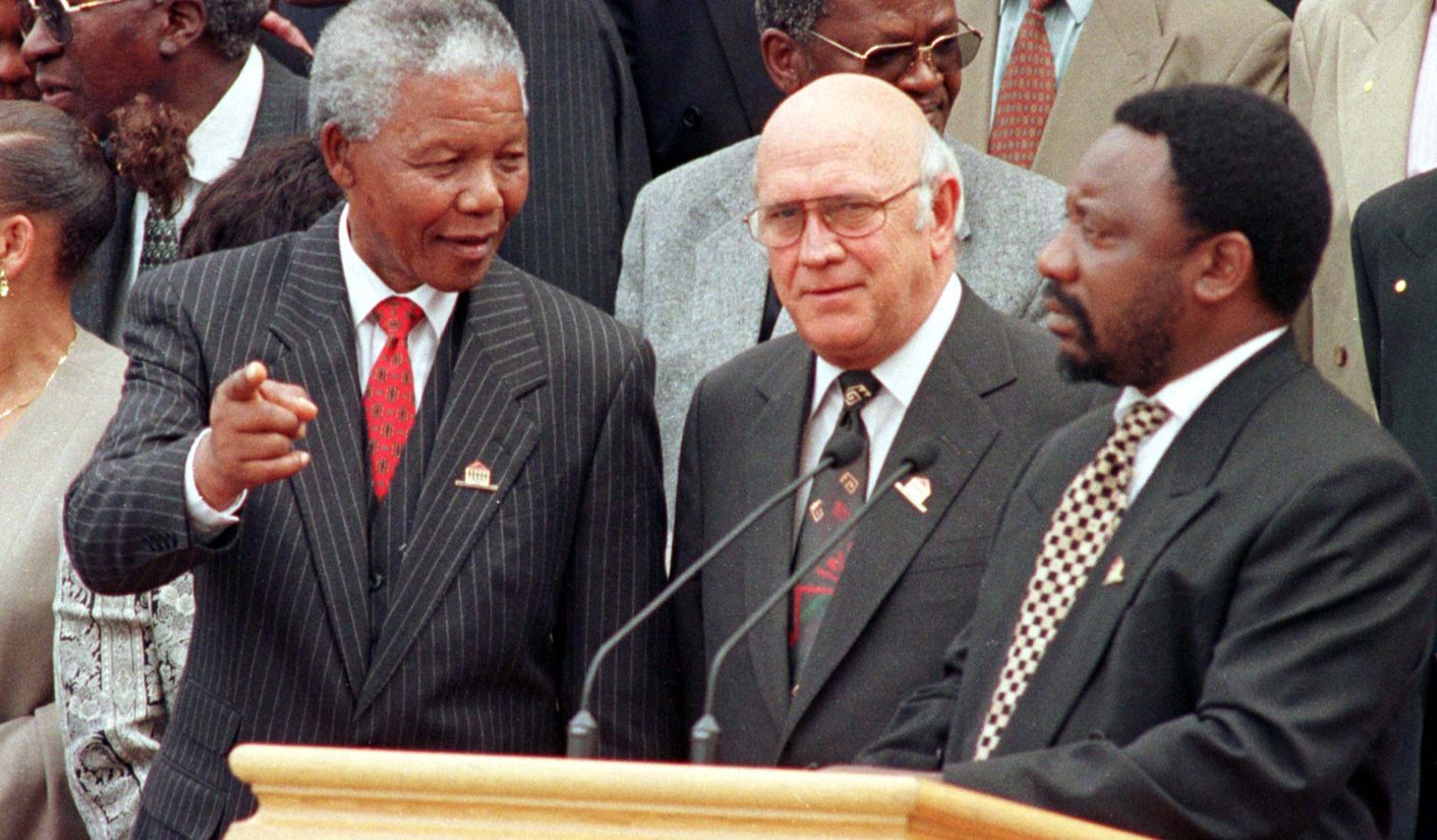 Nelson Mandela (left). Img from Daily Marverick