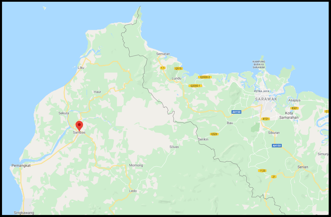 Sambas, in modern day Kalimantan. Screenshot from Maps