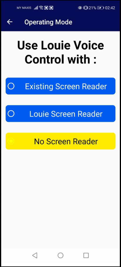 Choose the type of screen reader to use.
