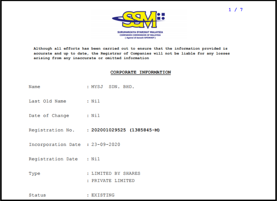 Who Are The People In Charge Of Mysj Sdn Bhd We Bought Their Ssm