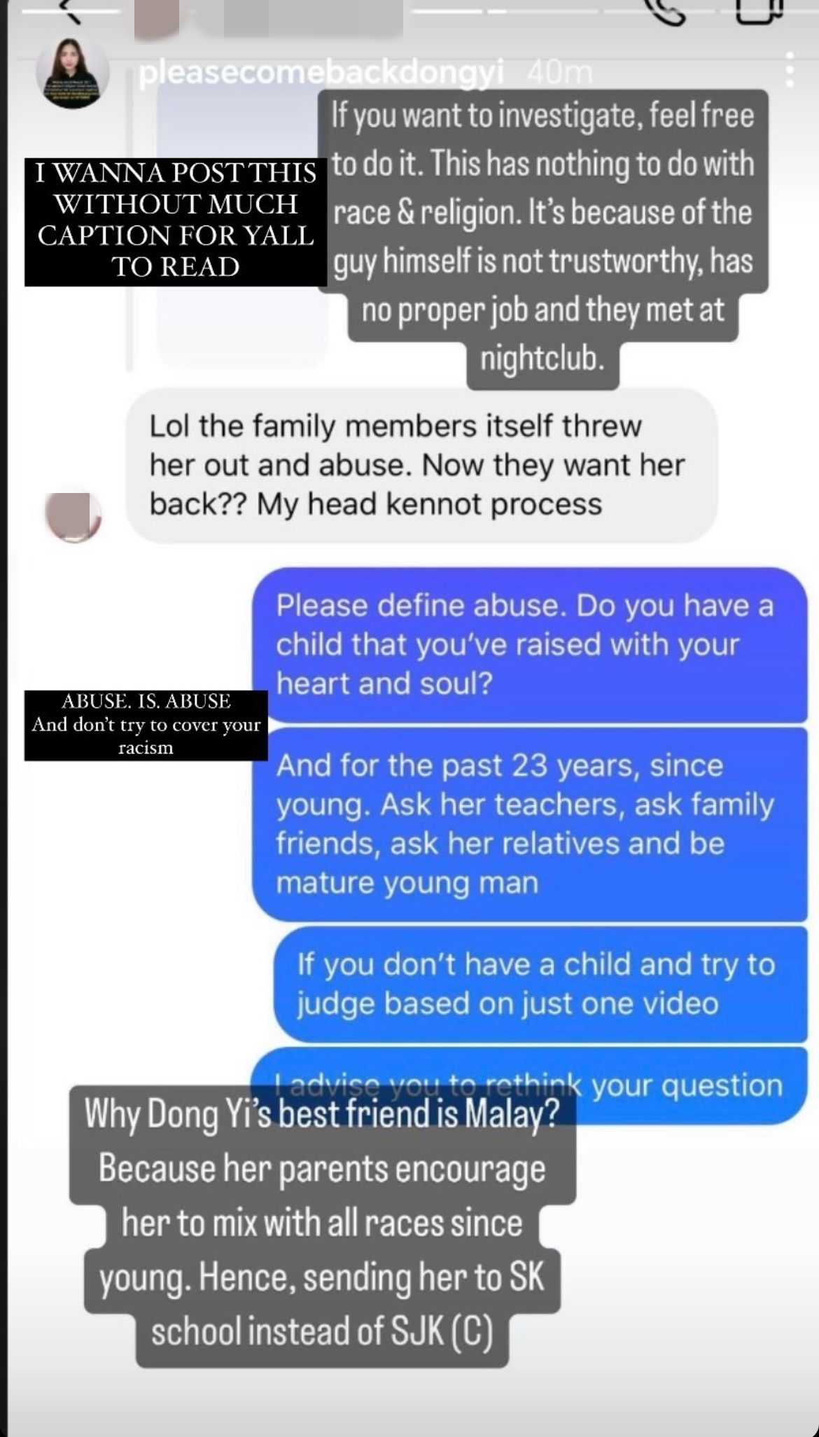 Dong Yi racist parents domestic abuse